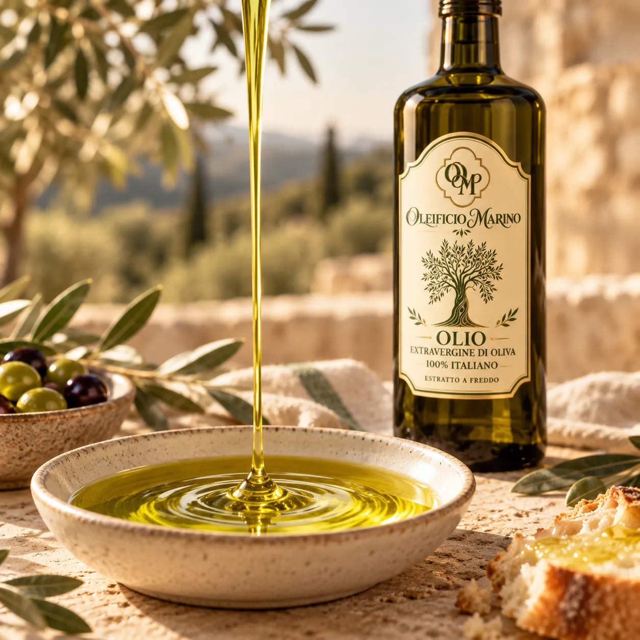 Un filo d’olio dorato che scende in una ciotola